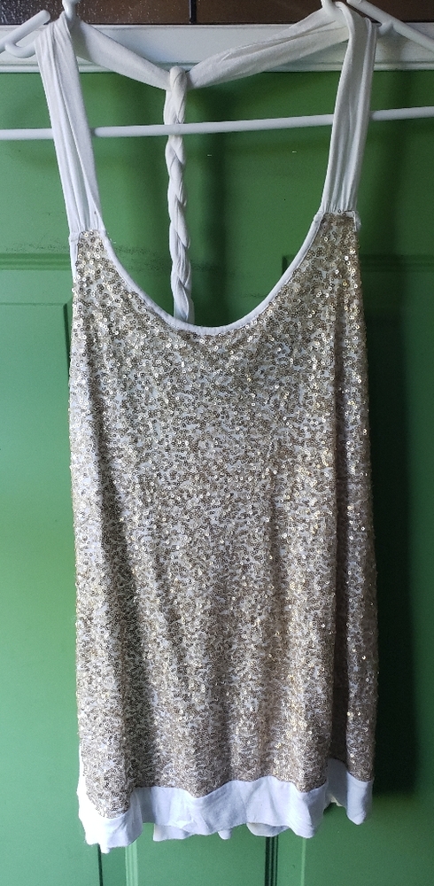Oversized golden sequin tank top